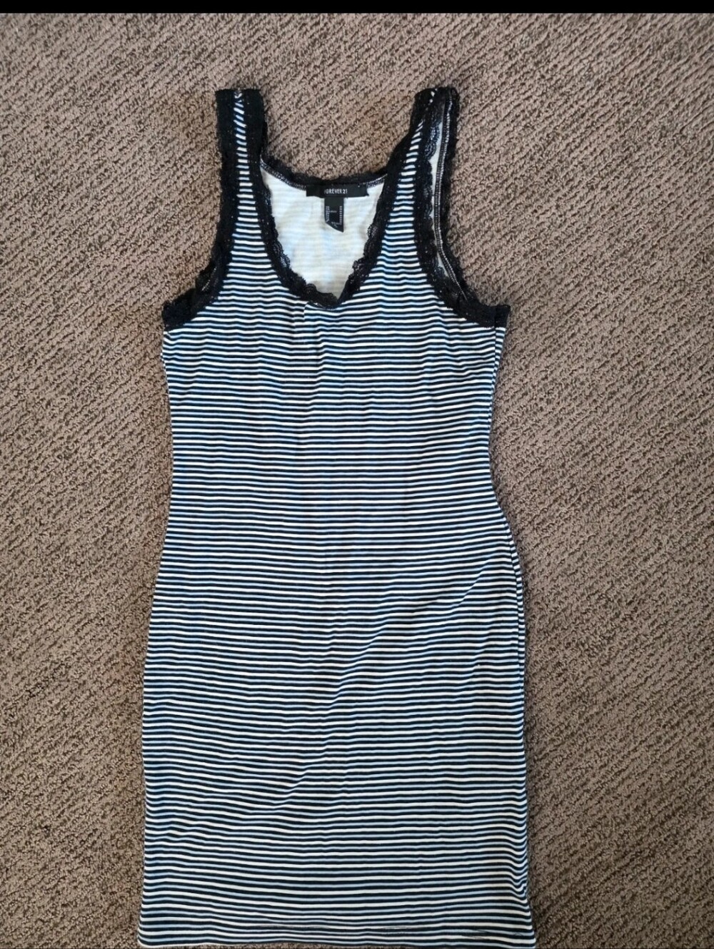 Forever 21 Black and White Striped Lace-Trim Tank Dress